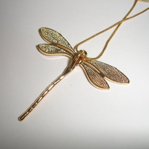 Gold Dragonfly Necklace 18 inch 22K gold plated - Picture 8 of 10